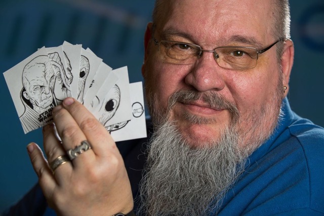 Fredd Holds Official Star Wars Cards He has Drawn 