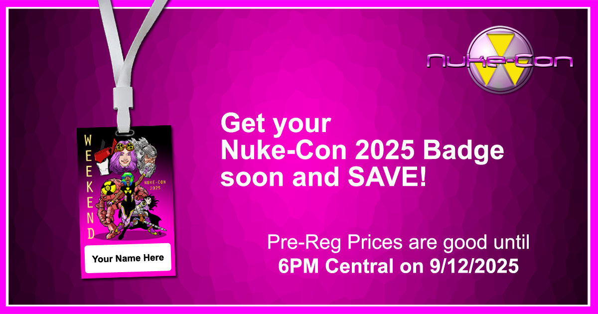 a badge on a lanyard featuring the art of 2025 and "Your Name Here"